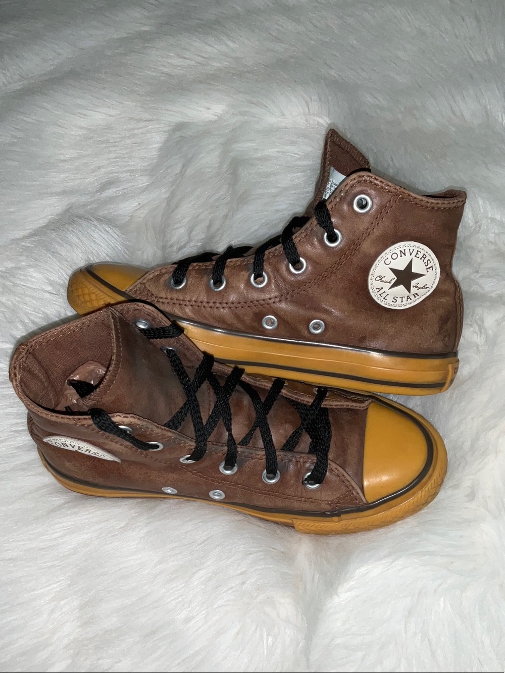 Converse Brown High-Top Sneakers with Yellow Toe Cap